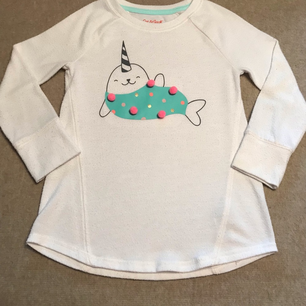 Cat & Jack White LS Graphic Blouse 
4 / 5 XS Extra Small 
Seal with Pink Tassels - Picture 7 of 15
